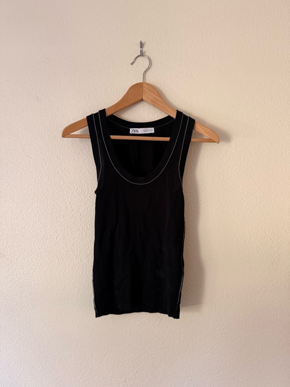 Zara Black Tank Top with Contrast Stitching